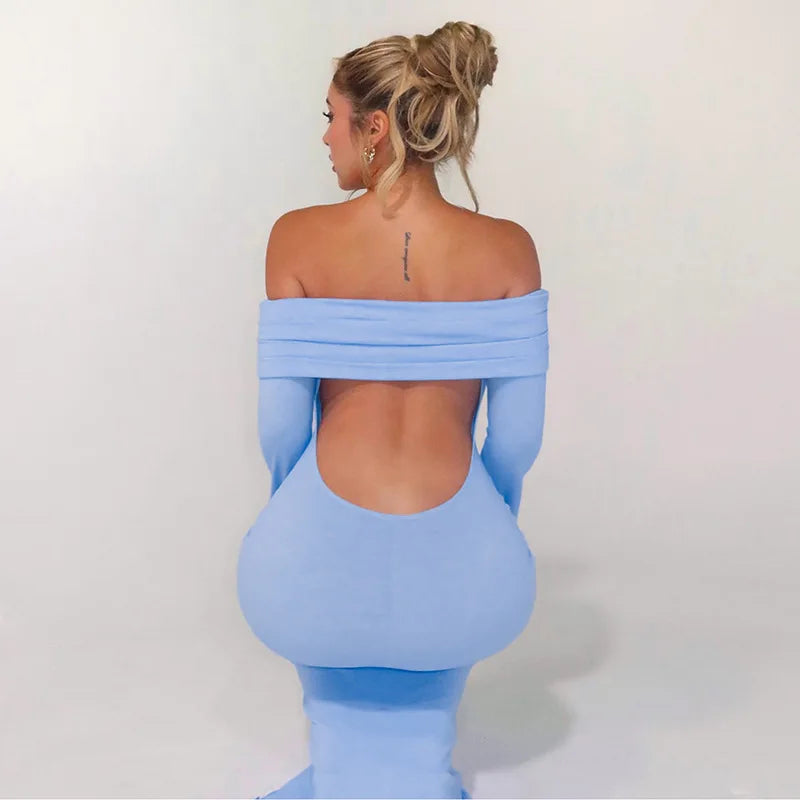 Elegant Long Sleeve Backless Bodycon Dress Evening Dresses | Chuzko.com