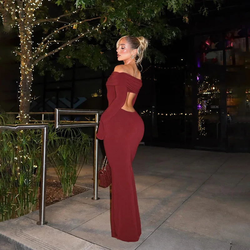 Elegant Long Sleeve Backless Bodycon Dress Evening Dresses | Chuzko.com