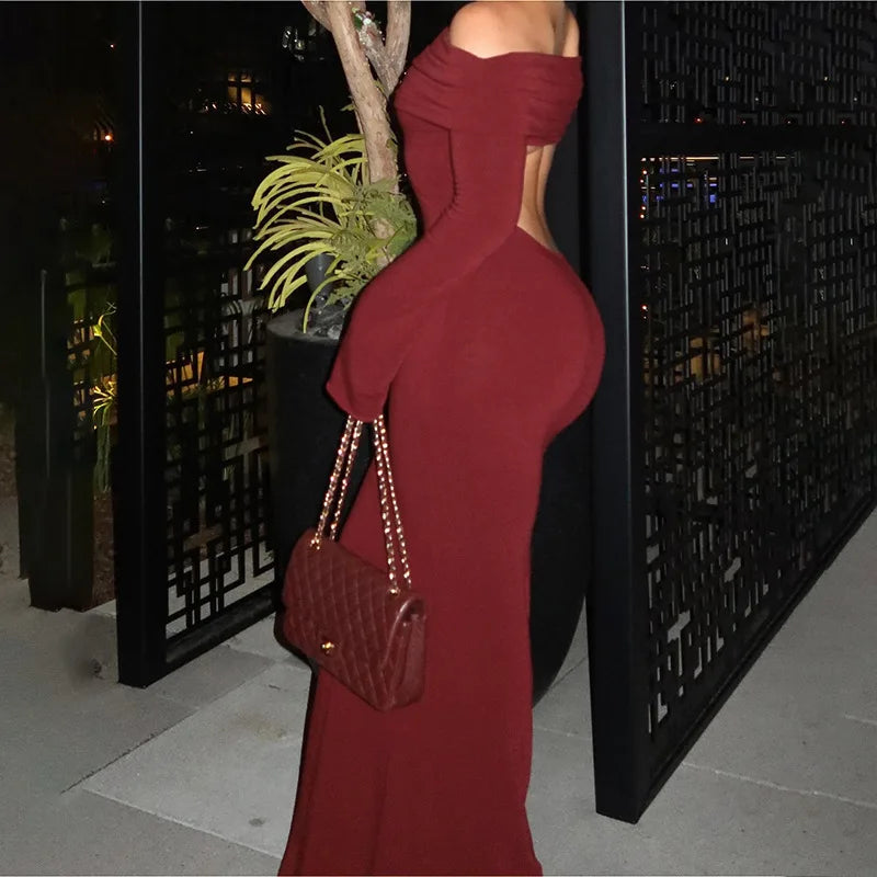 Elegant Long Sleeve Backless Bodycon Dress Evening Dresses | Chuzko.com