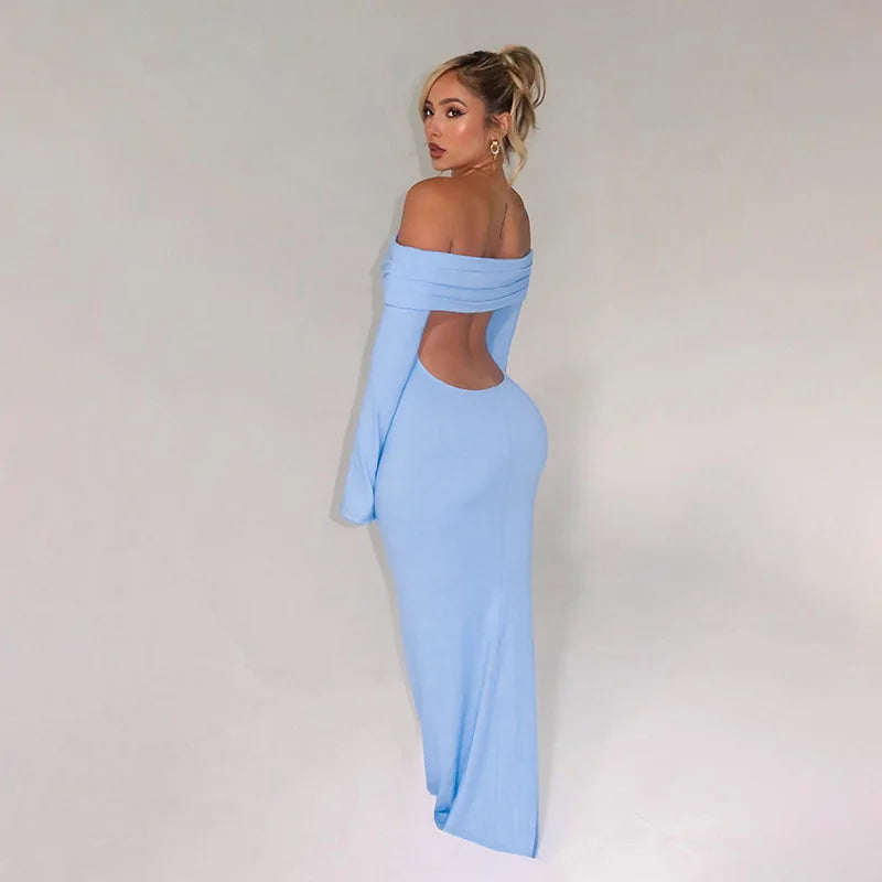 Elegant Long Sleeve Backless Bodycon Dress	