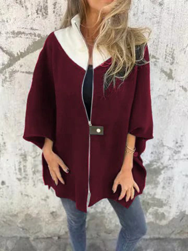 Kimono Sleeve Fleece Cape Zip-Up Jacket Women Jackets | Chuzko.com