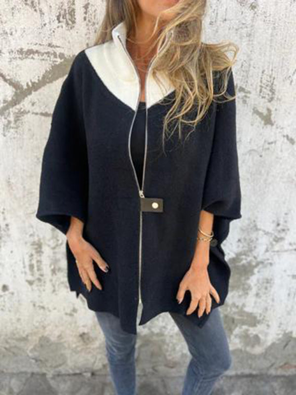 Kimono Sleeve Fleece Cape Zip-Up Jacket Women Jackets | Chuzko.com