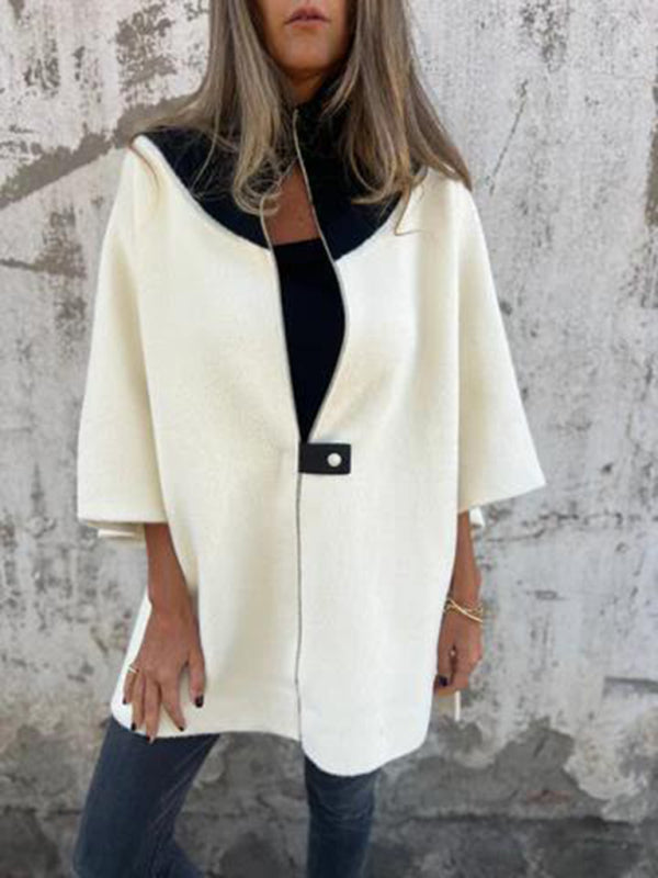 Kimono Sleeve Fleece Cape Zip-Up Jacket	