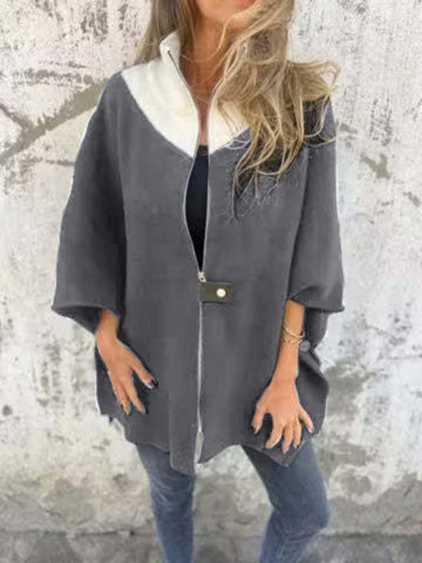 Kimono Sleeve Fleece Cape Zip-Up Jacket Women Jackets | Chuzko.com