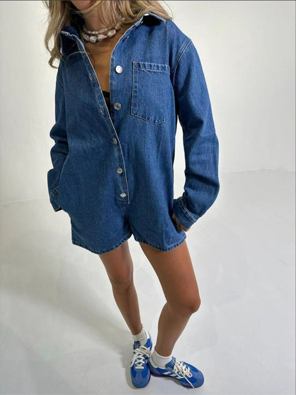 Denim Long-Sleeve Playsuit Romper for Women Playsuits | Chuzko.com