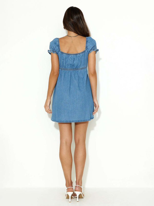 Casual Denim A-Line Dress with Tie Denim Dresses | Chuzko.com