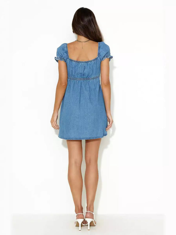 Casual Denim A-Line Dress with Tie Denim Dresses | Chuzko.com