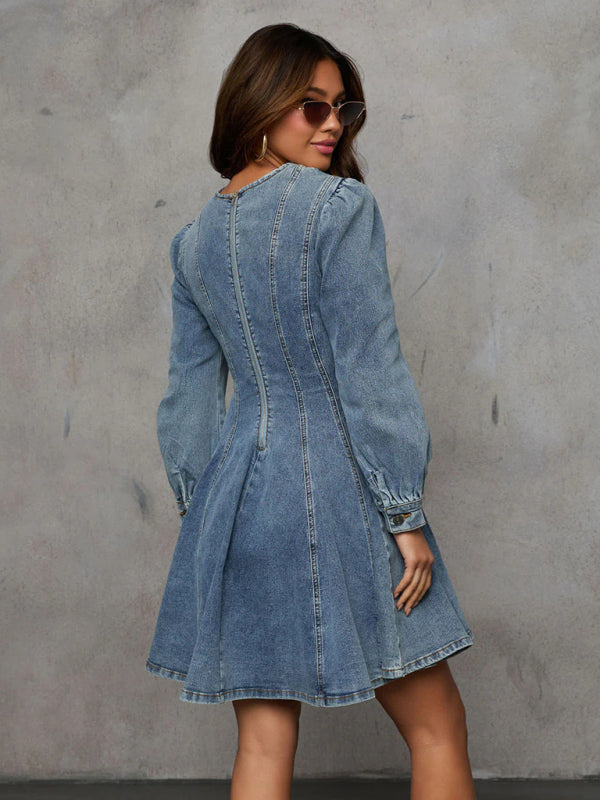 Princess Denim Outfit Puff-Sleeved Dress Denim Dresses | Chuzko.com