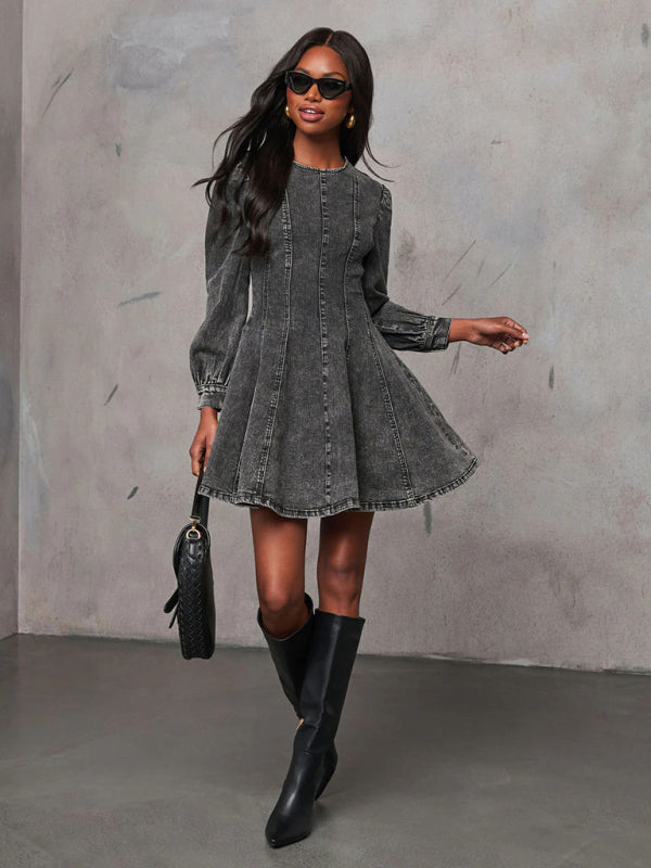 Princess Denim Outfit Puff-Sleeved Dress Denim Dresses | Chuzko.com