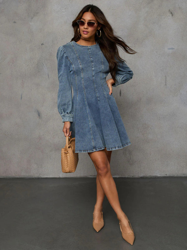 Princess Denim Outfit Puff-Sleeved Dress Denim Dresses | Chuzko.com