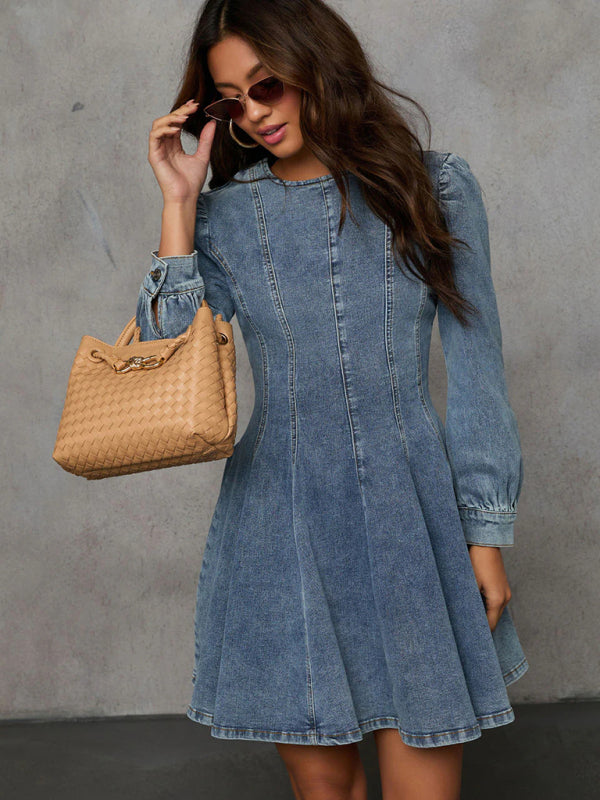 Princess Denim Outfit Puff-Sleeved Dress Denim Dresses | Chuzko.com