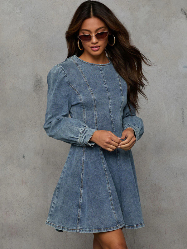 Princess Denim Outfit Puff-Sleeved Dress Denim Dresses | Chuzko.com