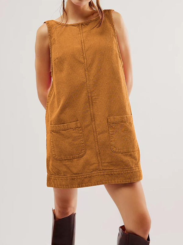 Corduroy Sleeveless Backless Cord Dress Corduroy Dresses | Chuzko.com