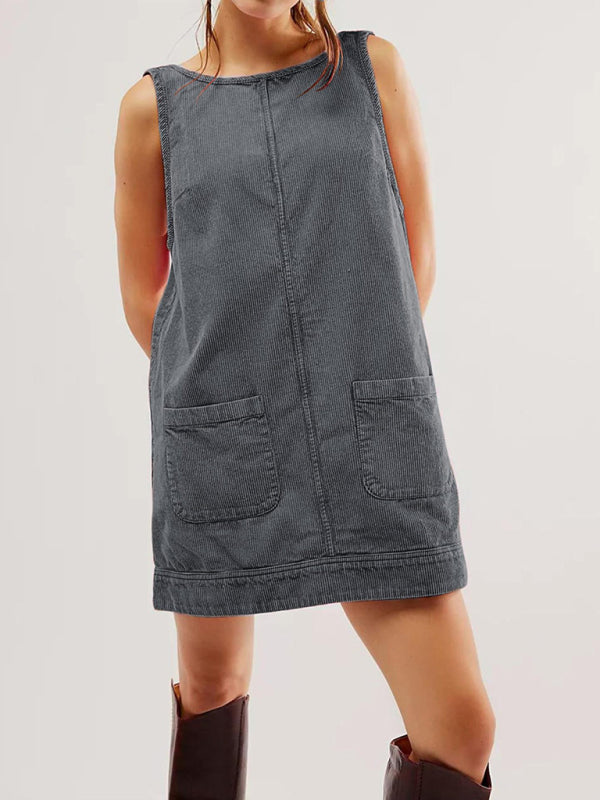 Corduroy Sleeveless Backless Cord Dress Corduroy Dresses | Chuzko.com