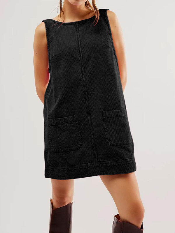 Corduroy Sleeveless Backless Cord Dress Corduroy Dresses | Chuzko.com