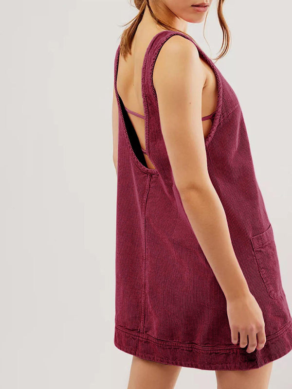 Corduroy Sleeveless Backless Cord Dress Corduroy Dresses | Chuzko.com