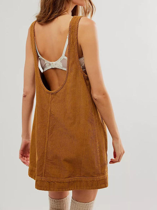 Corduroy Sleeveless Backless Cord Dress Corduroy Dresses | Chuzko.com