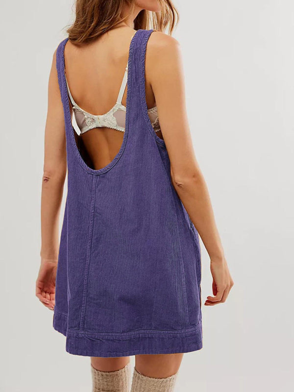 Corduroy Sleeveless Backless Cord Dress Corduroy Dresses | Chuzko.com