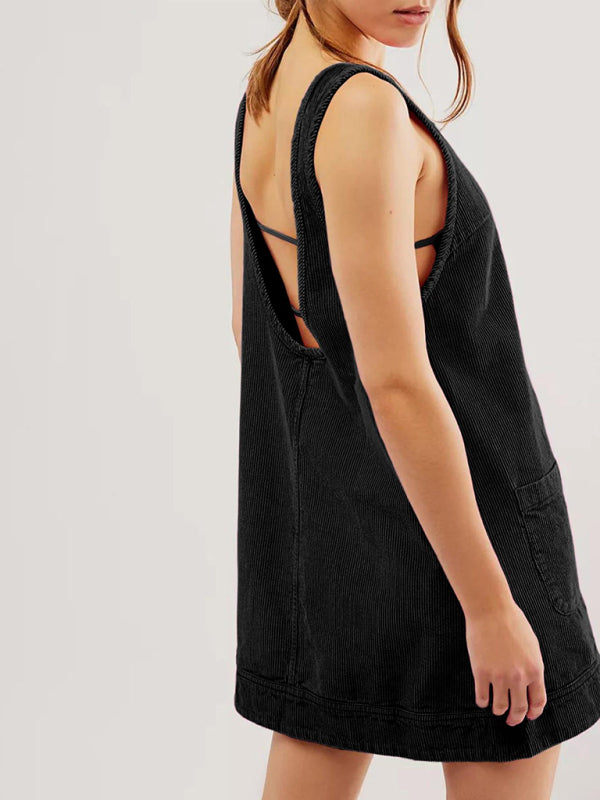 Corduroy Sleeveless Backless Cord Dress Corduroy Dresses | Chuzko.com