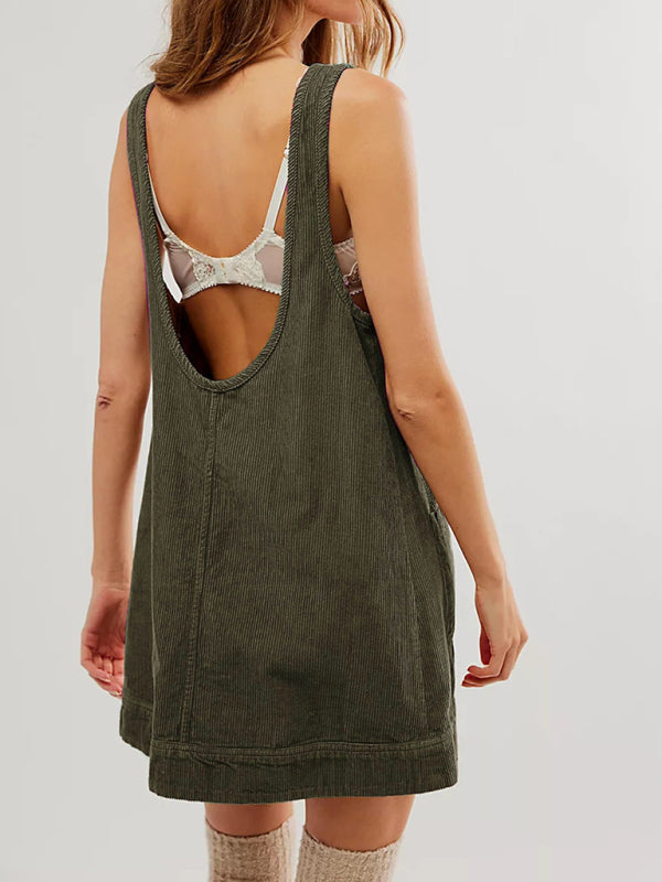 Corduroy Sleeveless Backless Cord Dress Corduroy Dresses | Chuzko.com