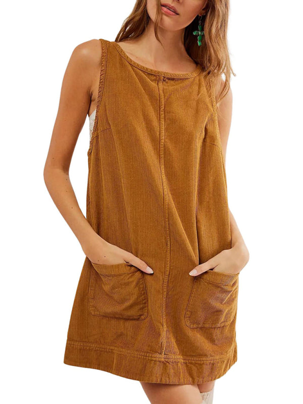 Corduroy Sleeveless Backless Cord Dress Corduroy Dresses | Chuzko.com