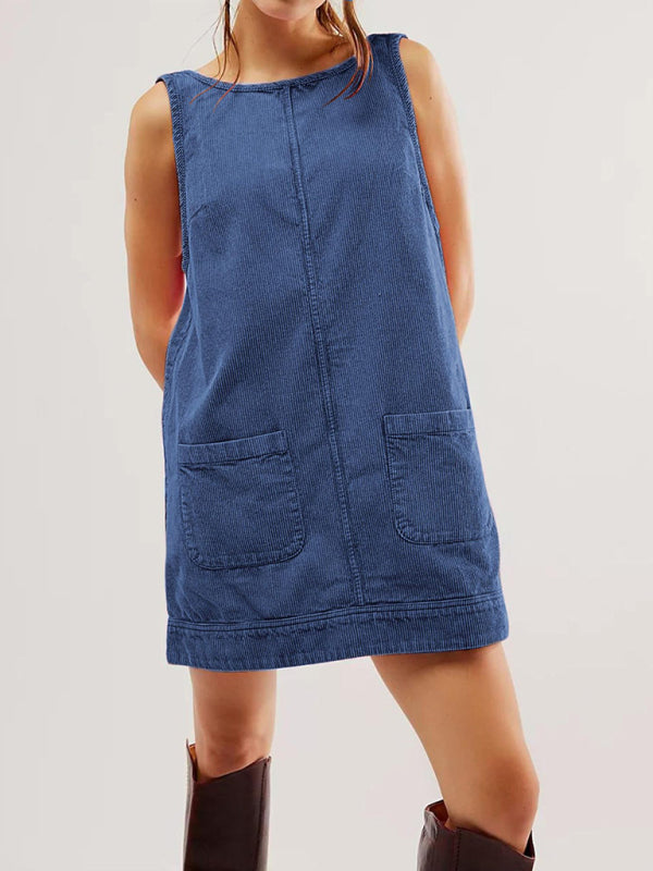 Corduroy Dresses Corduroy Sleeveless Backless Cord Dress