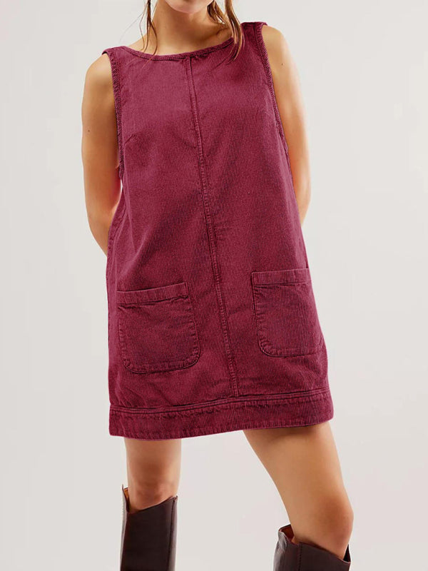 Corduroy Sleeveless Backless Cord Dress Corduroy Dresses | Chuzko.com