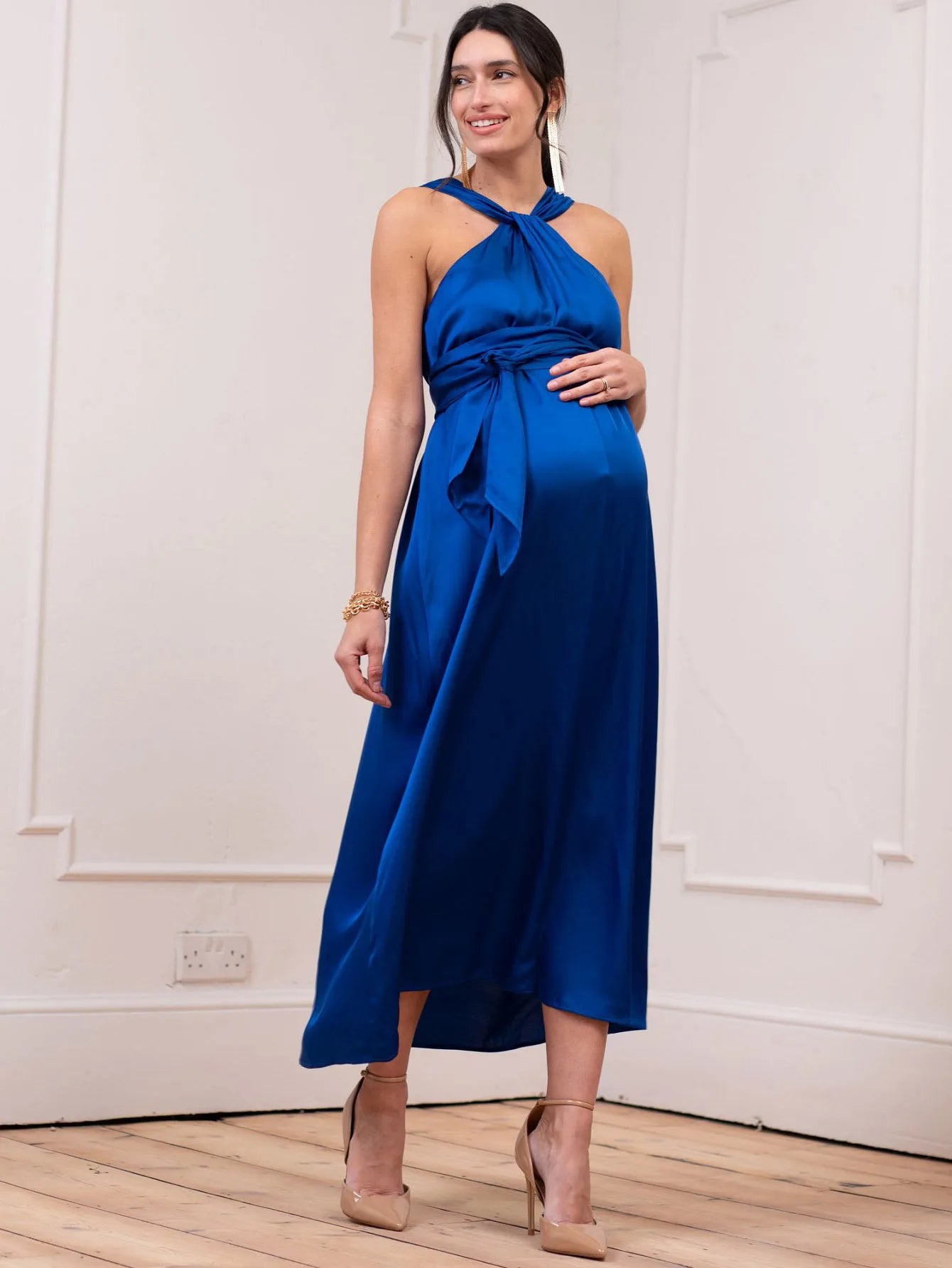 Elegant A-Line Maternity Midi Dress with Bow Detail Midi Dresses | Chuzko.com