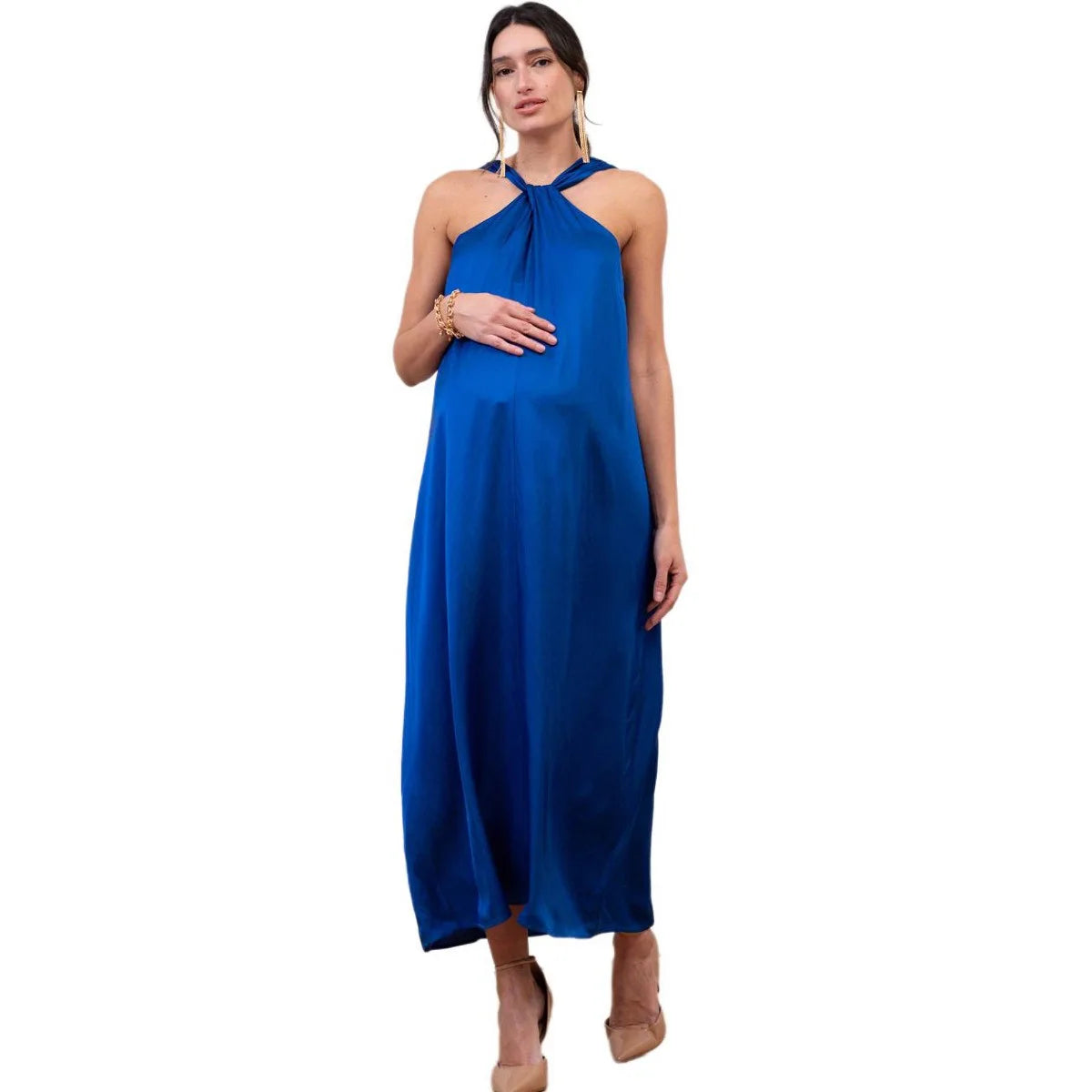 Elegant A-Line Maternity Midi Dress with Bow Detail Midi Dresses | Chuzko.com