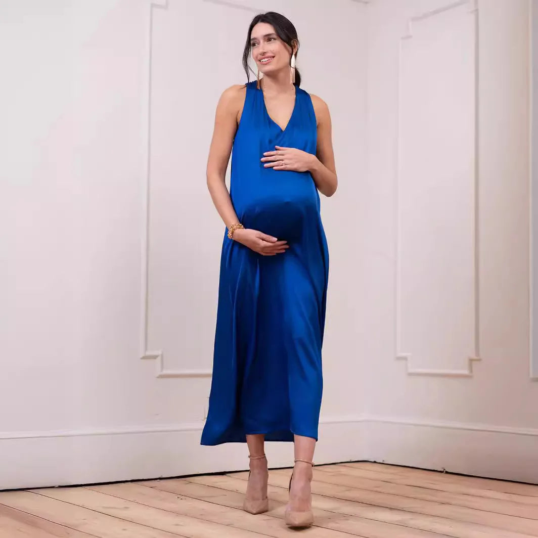 Elegant A-Line Maternity Midi Dress with Bow Detail Midi Dresses | Chuzko.com