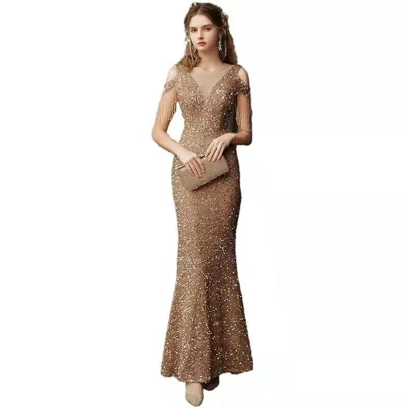 Sparkling Sequin Fishtail Gown for Gala Nights Evening Gown | Chuzko.com