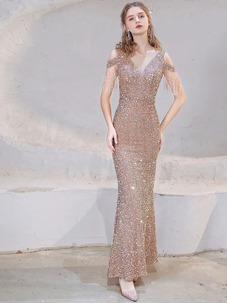 Sparkling Sequin Fishtail Gown for Gala Nights Evening Gown | Chuzko.com