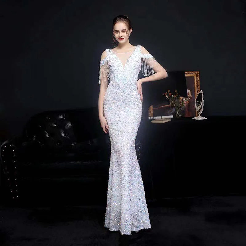 Sparkling Sequin Fishtail Gown for Gala Nights Evening Gown | Chuzko.com