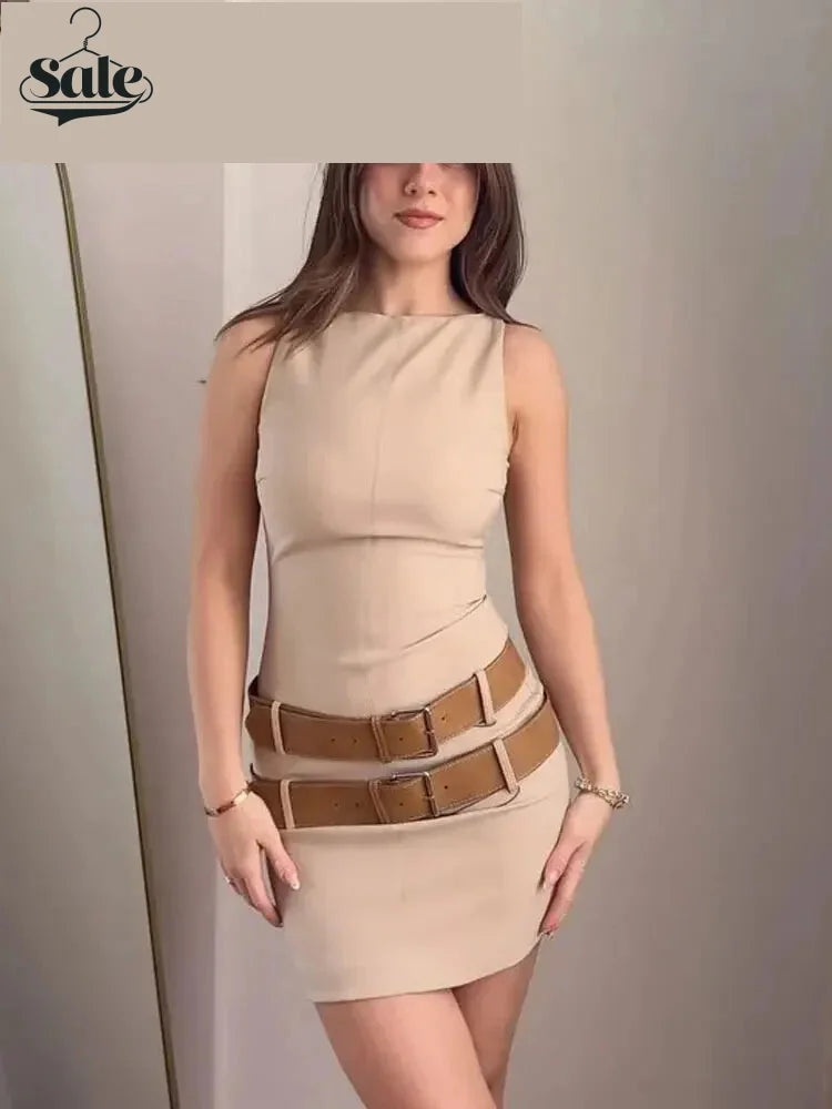 Bodycon Mini Dress with Double Belts for Cocktails Mini Dresses | Chuzko.com