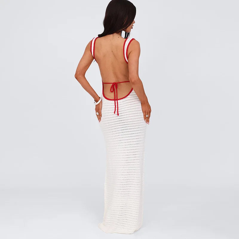 White Crochet Backless Maxi Dress – Summer Beach Vibes Beach | Chuzko.com