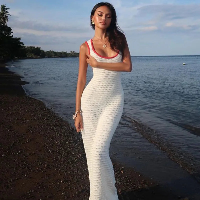 White Crochet Backless Maxi Dress – Summer Beach Vibes Beach | Chuzko.com