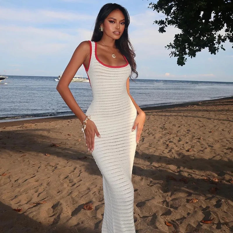 White Crochet Backless Maxi Dress – Summer Beach Vibes Beach | Chuzko.com