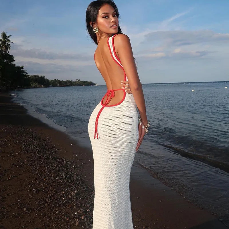 White Crochet Backless Maxi Dress – Summer Beach Vibes Beach | Chuzko.com