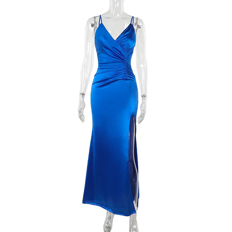 Ruched Bust Gala Bodycon Maxi Dress with Spaghetti Straps Gala | Chuzko.com