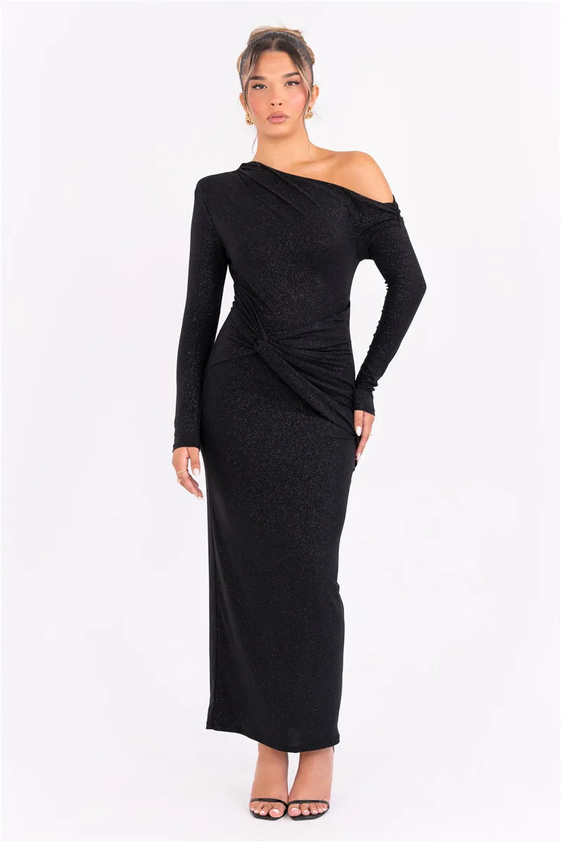 Shimmer Ruched Maxi Dress – Glam Evening Gown Evening Gown | Chuzko.com