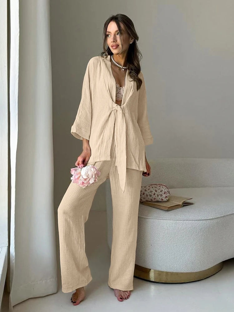 Cotton Lounge Set for Women Robe and Pants	