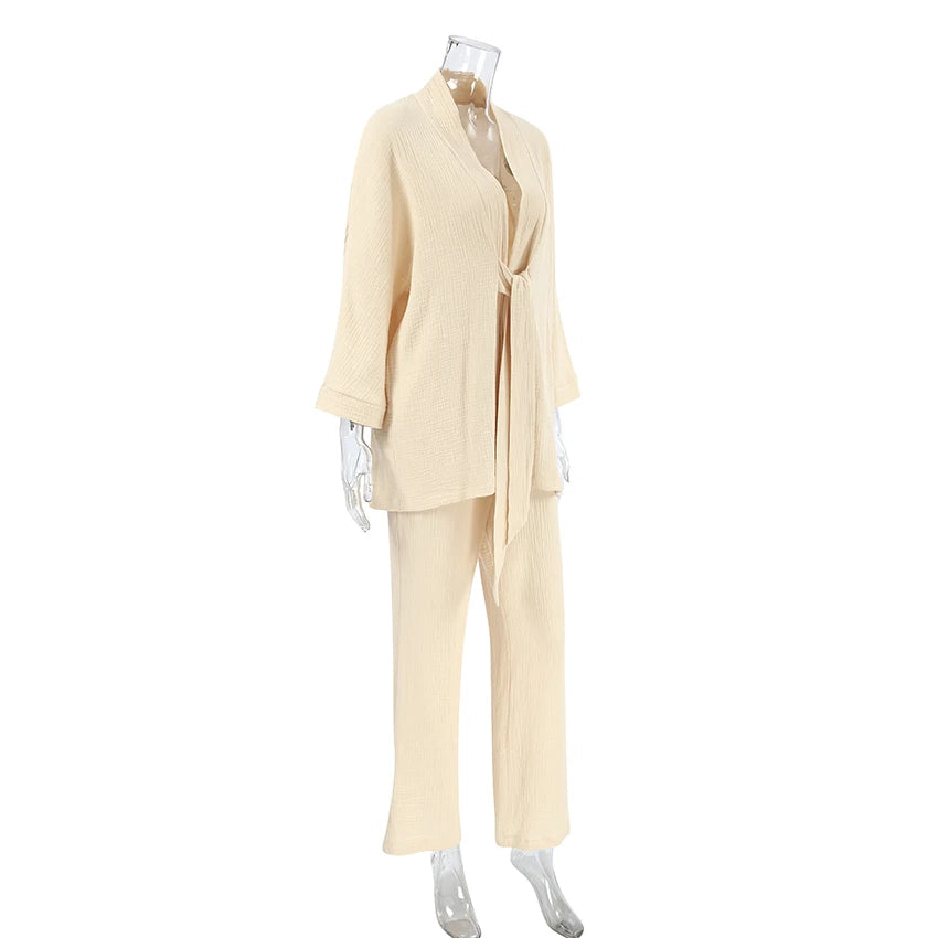 Cotton Lounge Set for Women Robe and Pants Loungewear | Chuzko.com