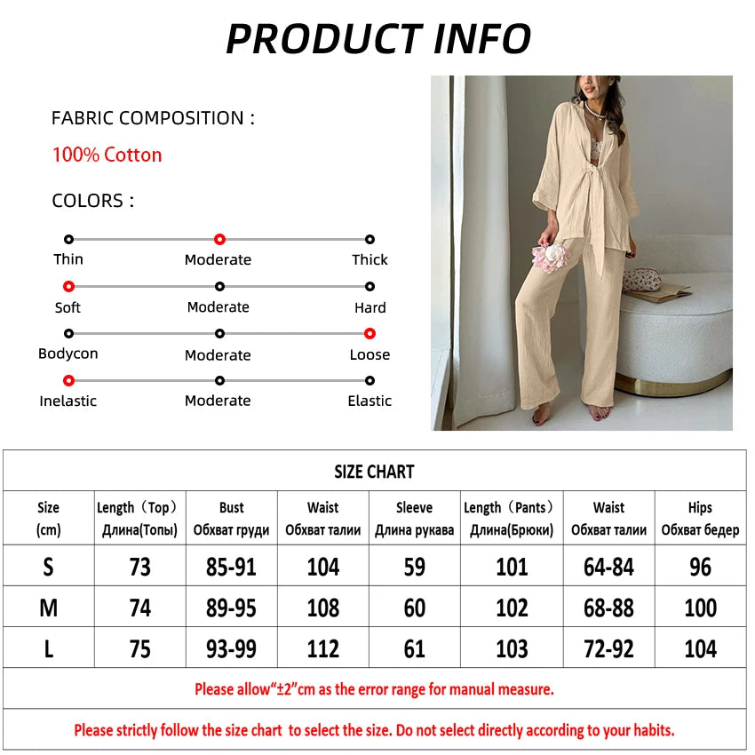 Cotton Lounge Set for Women Robe and Pants Loungewear | Chuzko.com