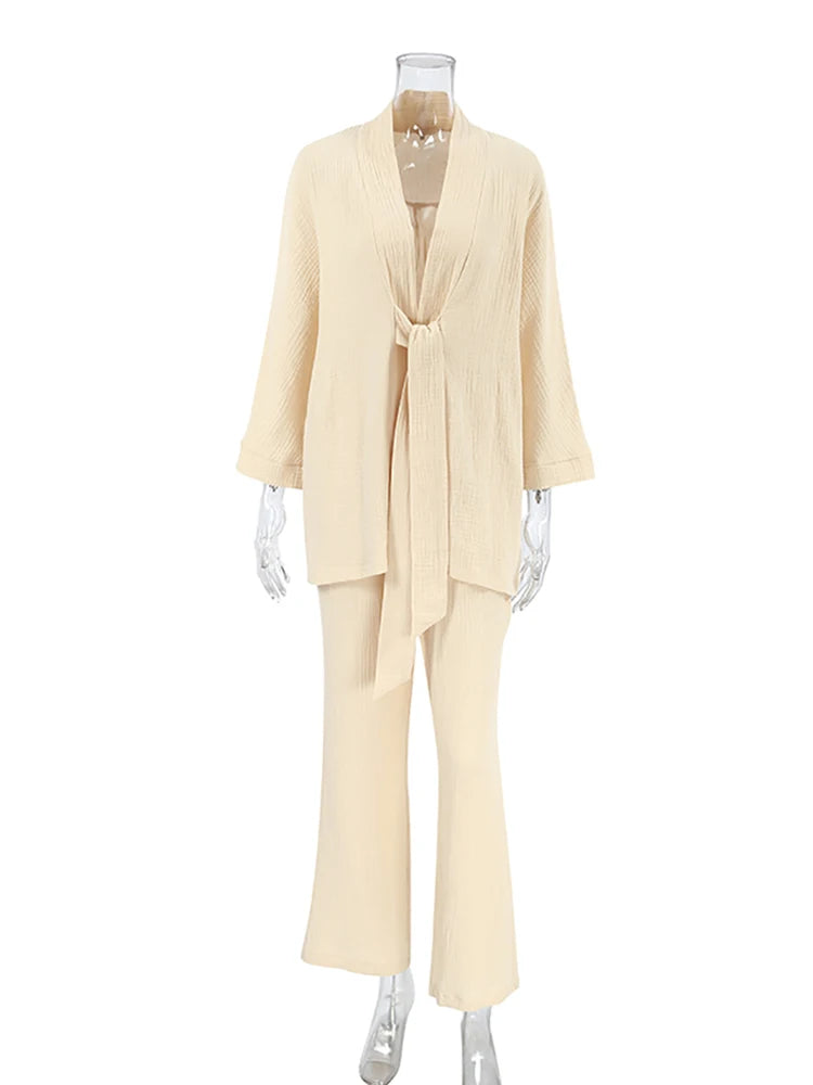 Cotton Lounge Set for Women Robe and Pants Loungewear | Chuzko.com