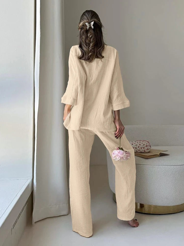 Cotton Lounge Set for Women Robe and Pants Loungewear | Chuzko.com