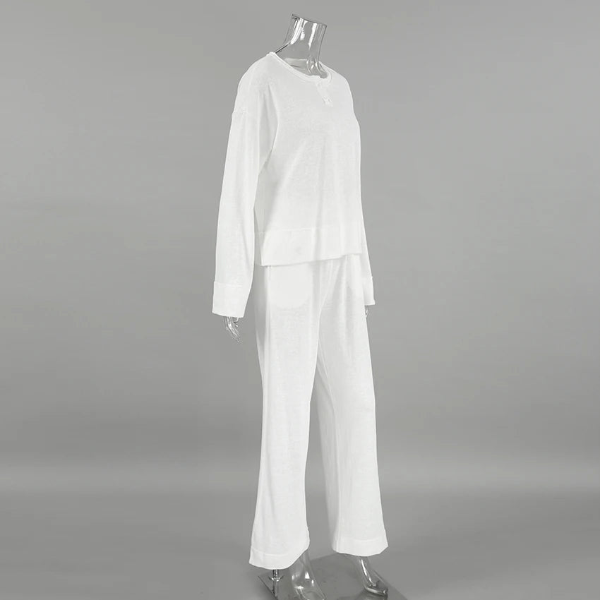 Cotton Blend Wide-Leg Pants & Top Loungewear Set Loungewear | Chuzko.com