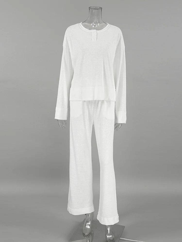 Cotton Blend Wide-Leg Pants & Top Loungewear Set Loungewear | Chuzko.com