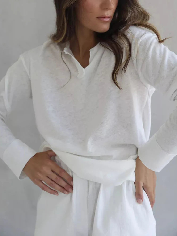 Cotton Blend Wide-Leg Pants & Top Loungewear Set Loungewear | Chuzko.com