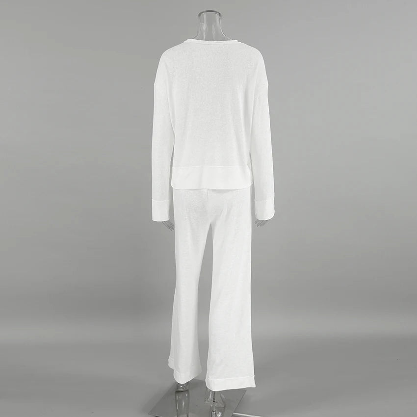 Cotton Blend Wide-Leg Pants & Top Loungewear Set Loungewear | Chuzko.com