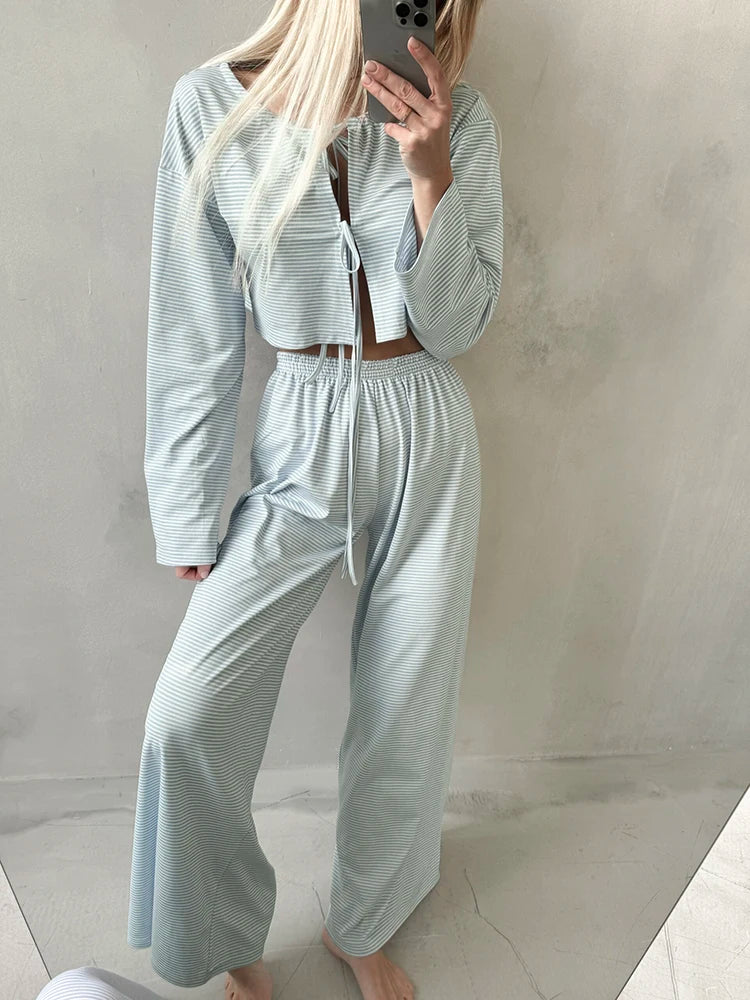 Tie-Up Casual 2 Piece Cotton Loungewear Set	